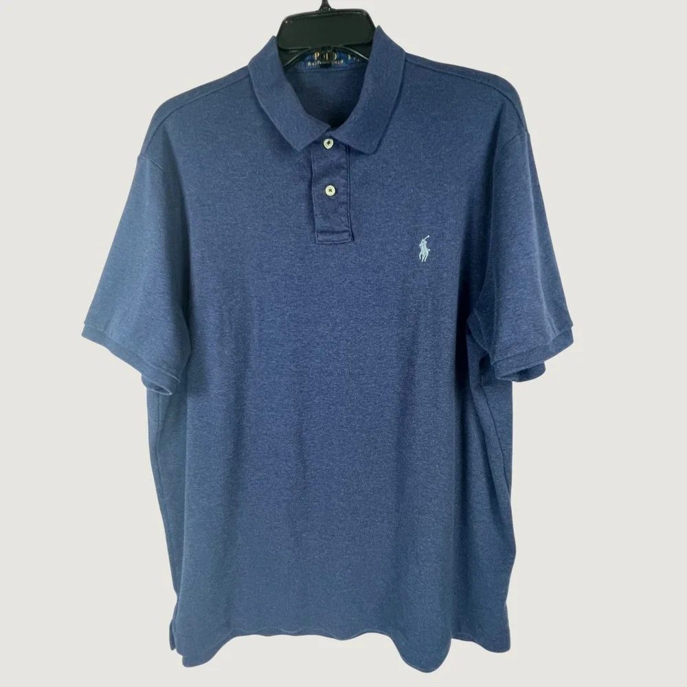 Polo Ralph Lauren Mens Navy Blue Heather Short Sleeve Pony Logo Polo Shirt Large